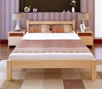 特价简约现代实木床环保松木双人单人床成人床公主床清漆原木色