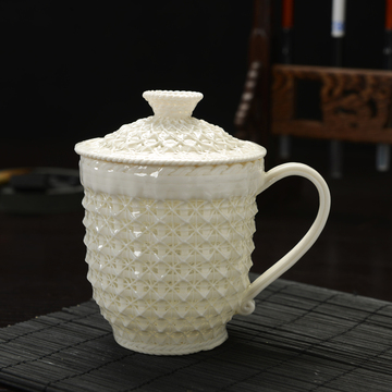 臻格 手编玲珑镂空陶瓷办公个人杯子 德化手工编织透明茶杯水杯