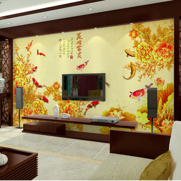 无缝3D油画大型壁画电视背景墙纸客厅沙发书房壁纸定制 花开富贵