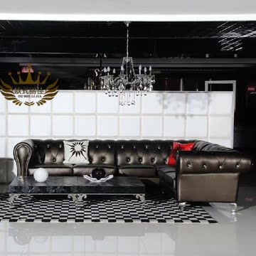 新古典拉扣真皮沙发组合客厅欧式现代皮艺转角沙发组合小户型宜家