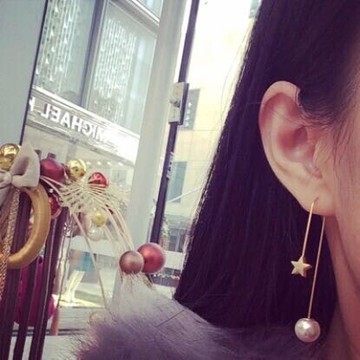 韩国新款耳环长款气质韩国 珍珠耳环前后扣 星星五角星饰品耳坠女