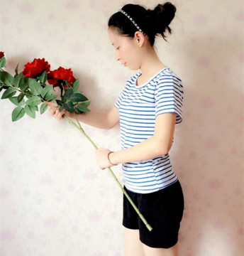 海军风韩版新款黑白红白蓝白短袖 修身显瘦圆领条纹T恤女夏装正品
