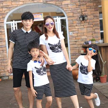 亲子装夏装2016新款韩版母子母女一家三口夏全家装家庭装休闲套装