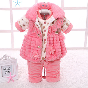 0-1-2岁女童装三件套婴儿套装秋装保暖棉衣8个月女宝宝棉服套装
