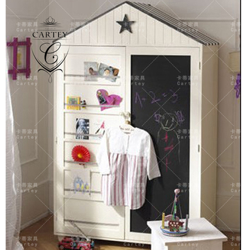 卡蒂欧美式创意定制实木儿童家具 新品房子衣柜 储物柜收纳柜男孩