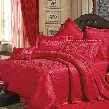愉悦家纺床上用品婚庆多件套高档提花结婚大红色八件套富贵牡丹