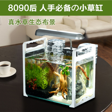 包邮生态手提鱼缸水族箱 小型创意迷你玻璃乌龟缸桌面热带金鱼缸