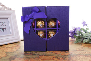 精美紫色巧克力礼盒 双开带蝴蝶结糖果礼品包装盒 250gsm