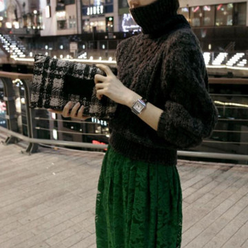 秋冬韩版麻花高领套头毛衣女式打底针织衫加厚