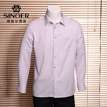 SINOER/希努尔2015秋季专柜同款 粉色细条纹男士休闲长袖衬衫