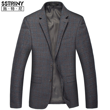 施特尼2015秋季新款 中年男士格子休闲西服 修身单西外套男西装