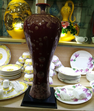 大号陶瓷 现代简约结晶釉梅瓶美人花瓶 家居客厅装饰摆件工艺品