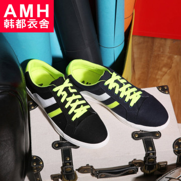 AMH2015夏季新款系带板鞋夏装平跟拼色布面圆头男低帮鞋WK3564
