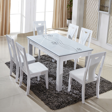 现代简约家具大理石餐桌长方形实木餐桌小户型烤漆餐桌椅组合饭桌
