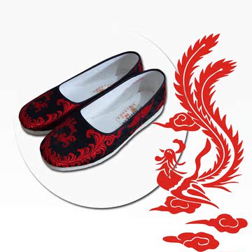 垣城老北京传统民族风绣花女鞋 手工千层底布鞋 圆头平跟浅口单鞋