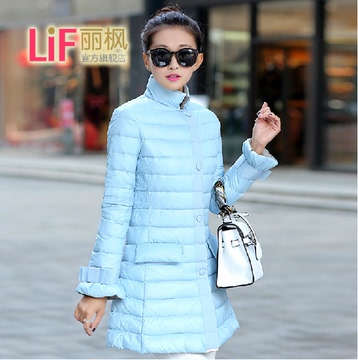 丽枫2015韩版轻薄羽绒服女士中长款 修身冬装立领外套潮