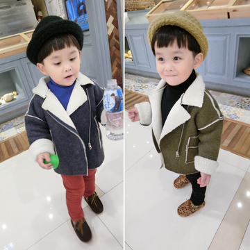 2015新款秋冬男童外套韩版儿童羊羔绒大衣宝宝毛呢加厚长款外套潮