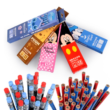 正品儿童迪士尼铅笔米奇小学生文具HB小学生铅笔带橡皮头5盒60支