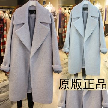 2015韩国东大门秋冬茧型修身毛呢外套女中长款加厚纯色羊毛呢大衣