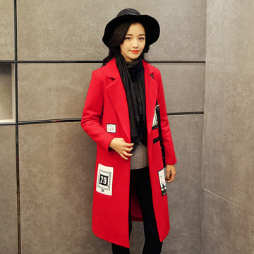 2015冬女装新品毛呢大衣韩版直筒型一粒扣中长款外套