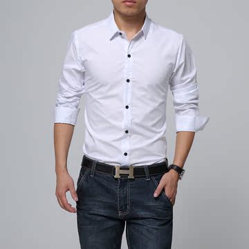 2015春秋新款男士长袖衬衫韩版修身上衣男薄款打底衬衫潮男装