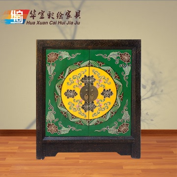 新中式仿古床头柜手工彩绘古典小衣柜实木储物柜简约现代装饰家具