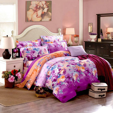 新款秋冬全棉加厚磨毛四件套紫色1.5/1.8纯棉床单式床上4件套正品