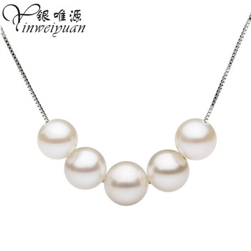 韩国珍珠项链女天然淡水贝珠正品925纯银锁骨链银饰品首饰！