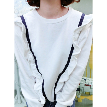 2016 austindo 春季新款韩版宽松大码女装海军风长袖卫衣