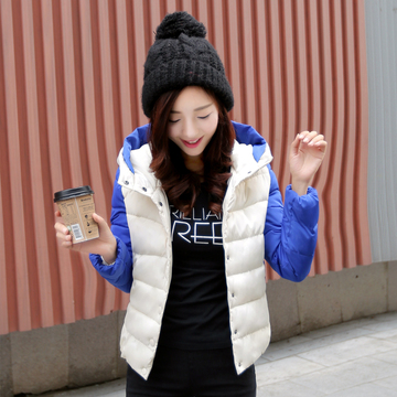 2015冬季装新款韩版修身休闲百搭短款学生外套棉衣羽绒服女装拼色