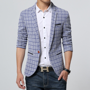 2015秋季新款男装韩版修身格子西服男青年休闲英伦小西装单西外套