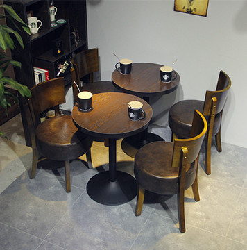 时尚复古咖啡厅桌椅 甜品店奶茶店桌椅 休闲西餐厅桌椅实木餐桌椅