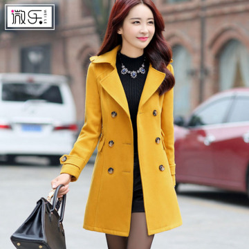 2015秋冬新款韩版毛呢外套女中长款修身显瘦长袖羊绒加厚呢子大衣