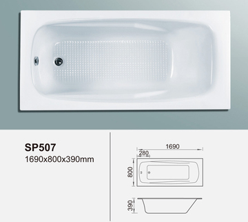 嵌入浴缸空缸 简易新款浴缸 1.7米  优质亚克力板材 防滑底板促销