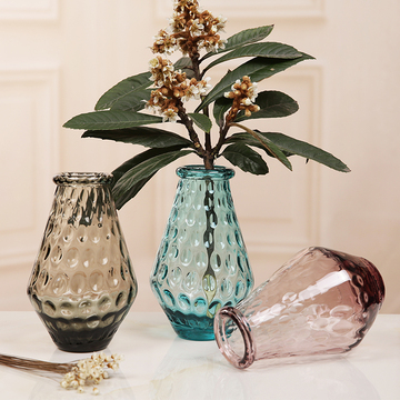欧式迷你田园仿真花工艺品彩色玻璃花瓶摆件客厅三件套复古插花器