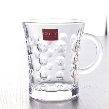 刻花圆点带把玻璃杯水晶透明耐热水杯咖啡杯牛奶杯子早餐杯花茶杯