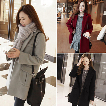 冬季装新款韩版修身中长款毛呢大衣学院风外套上衣女保暖风衣外套