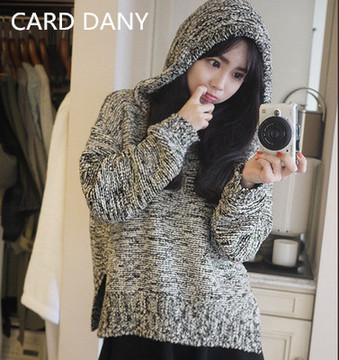 CARD DANY 2015秋冬新款韩版连帽套头毛衣外套.女