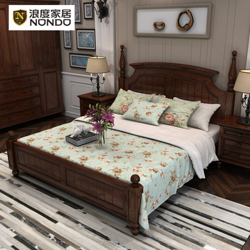 浪度家居 美式乡村实木床婚床1.5米1.8米双人做旧复古床卧室家具