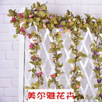 仿真小玫瑰花藤条欧式复古藤蔓塑料花绢花假花室内管道装饰壁挂
