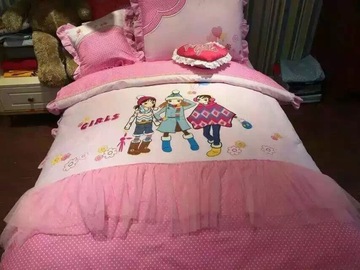 睡睡羊专柜正品 女孩卡通全棉绣花四件套 女童儿童床上用品