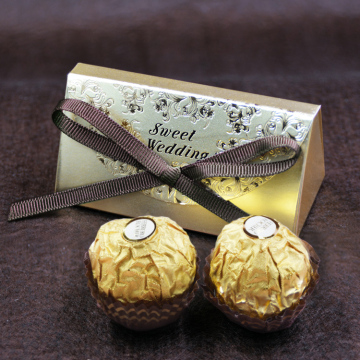 买10送1 创意 巧克力喜糖盒子 欧式 金色压纹 三角形 折叠 纸盒