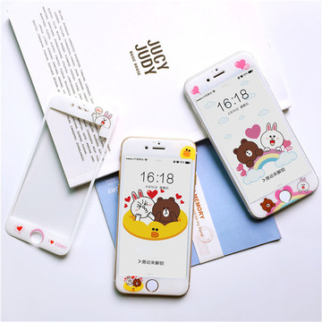 韩国布朗熊全包钢化膜苹果6S Plus可妮兔iphone6保护膜彩膜卡通