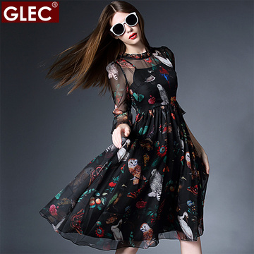 GLEC欧美高端大码女装胖mm夏装蕾丝吊带假两件200斤中长款连衣裙