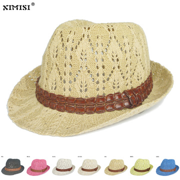 正品勾花礼帽子女士夏季气质编织帽时尚潮英伦优雅花纹镂空爵士帽