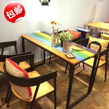简约实木咖啡厅快餐店西餐厅餐馆饭店奶茶甜品店长方形餐桌椅组合