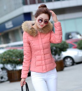 2015冬新款羽绒棉服韩版修身短款女棉衣连帽带毛领加厚外套潮