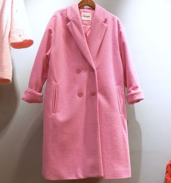 【败金小姐.桃】羊毛薄尼双排扣大衣女士女装外套 樱花粉和杏色