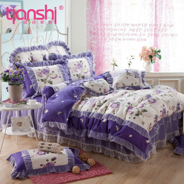 恬诗韩版蕾丝紫花床罩全棉四件套 韩式床上被套纯棉床裙特价包邮