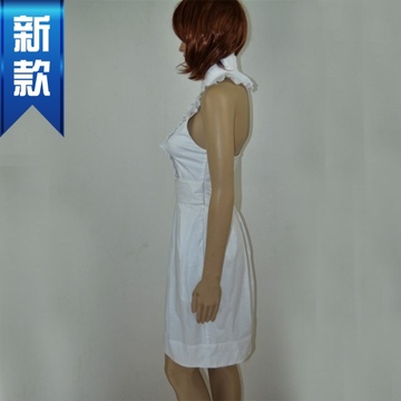 2015夏季新款时尚前卫女连衣裙纯棉白色修身漏背满100发货